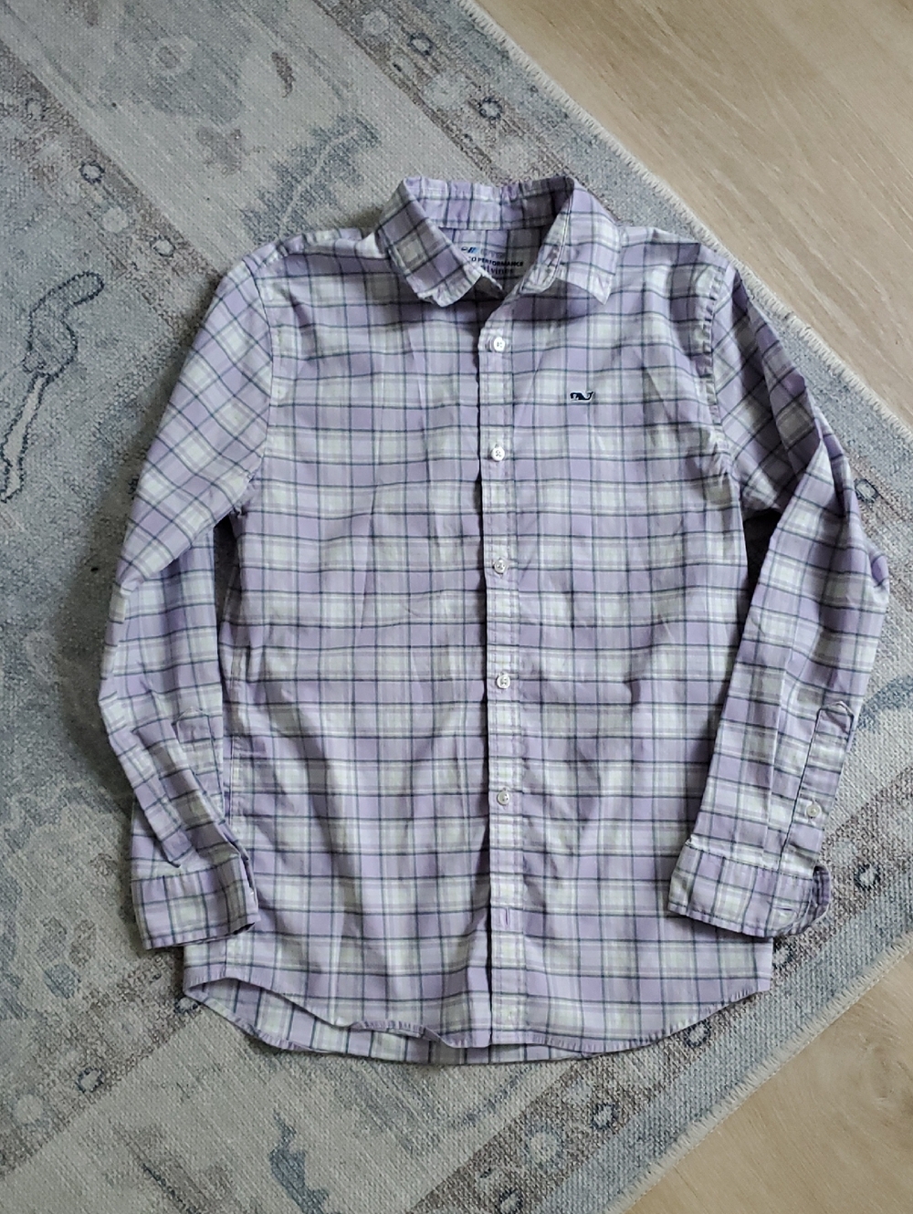 Vineyard Vines Boys On the Go Performance plaid button up shirt SzM (12-14)